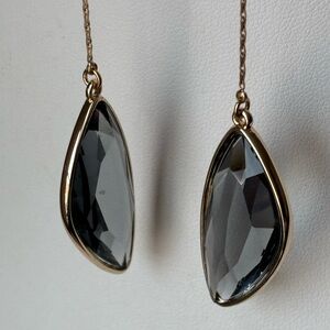 Anthropologie Translucent Gray and Gold Tone Drop Earrings with faceted glass